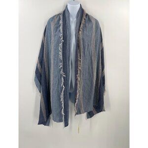 Sasso + Smyth Coastal Nautical Striped Wool-Blend Scarf Shawl With Fringe Edges